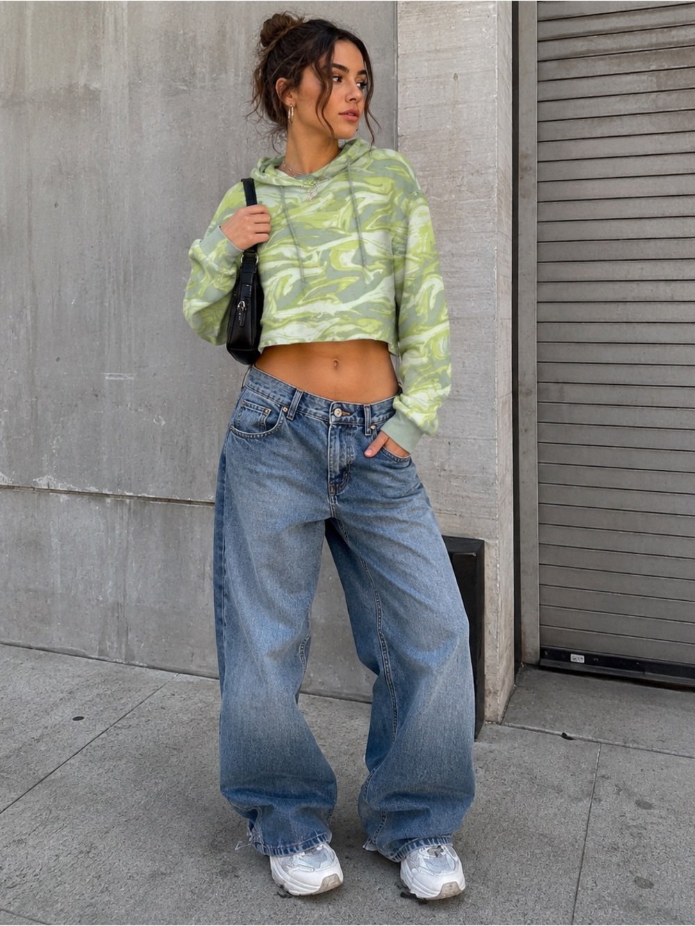 Wild Fable Green Swirl Cropped Hoodie XS Y2K Abstract NWT - Picture 1 of 8